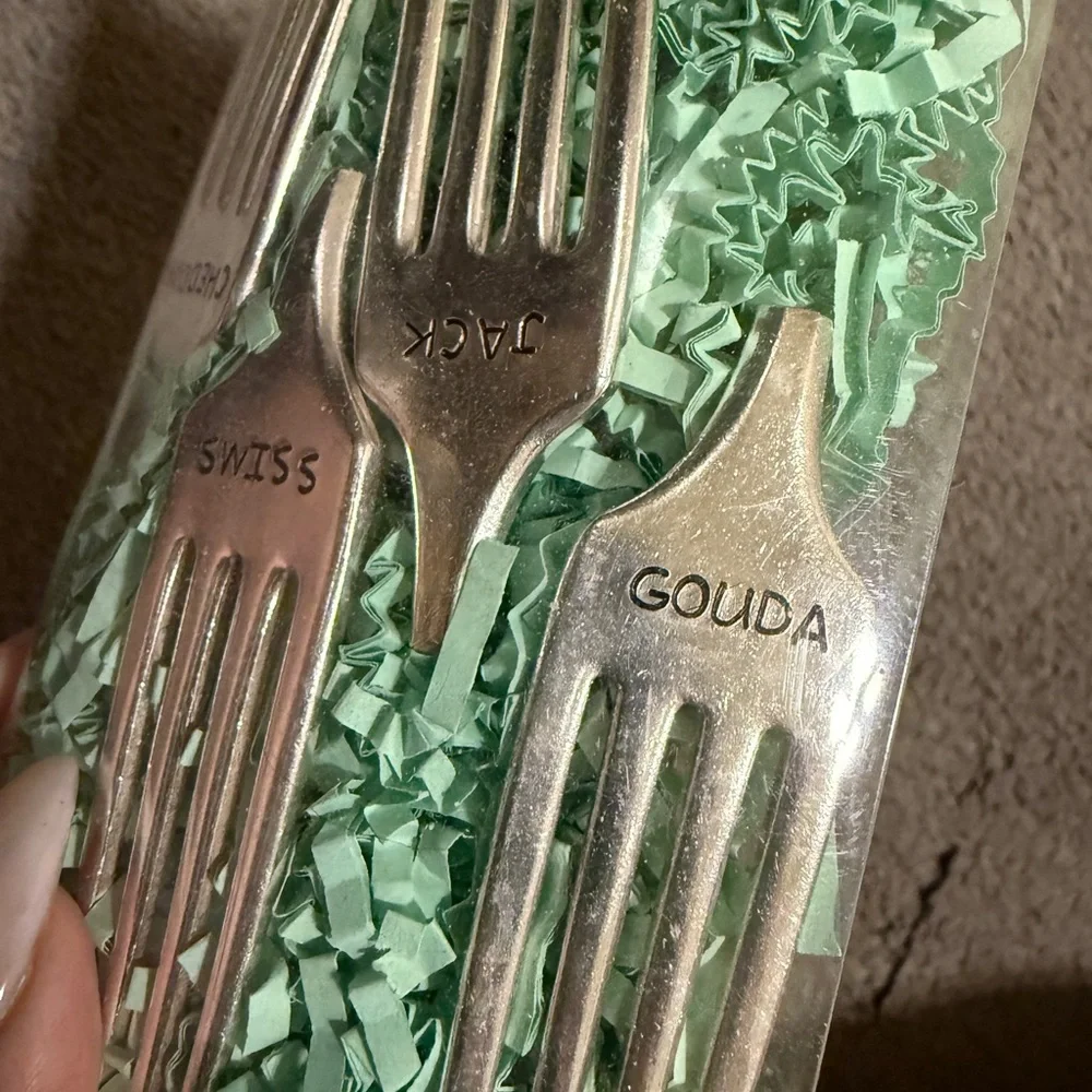 Brand New Silver Engraved Cheese Fork Set Cheddar Gouda Swiss Jack Entertaining